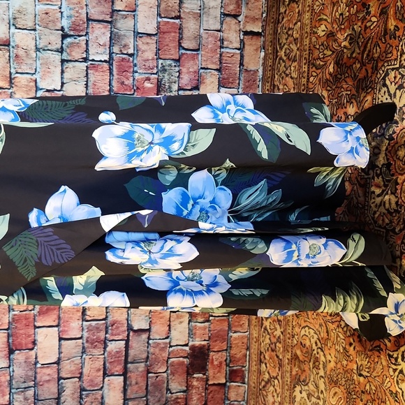 Banana Republic Navy Floral Hawaiian Strappy Dress Lined Asymmetrical 12 Tall - Picture 3 of 16